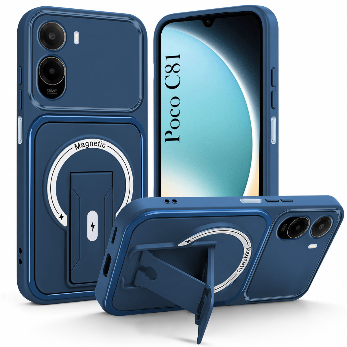 For Poco C81 5G Back Case Cover Metallic (Hybrid Armor Kickstand | MagSafe Compatible | Camera Protection Shockproof)