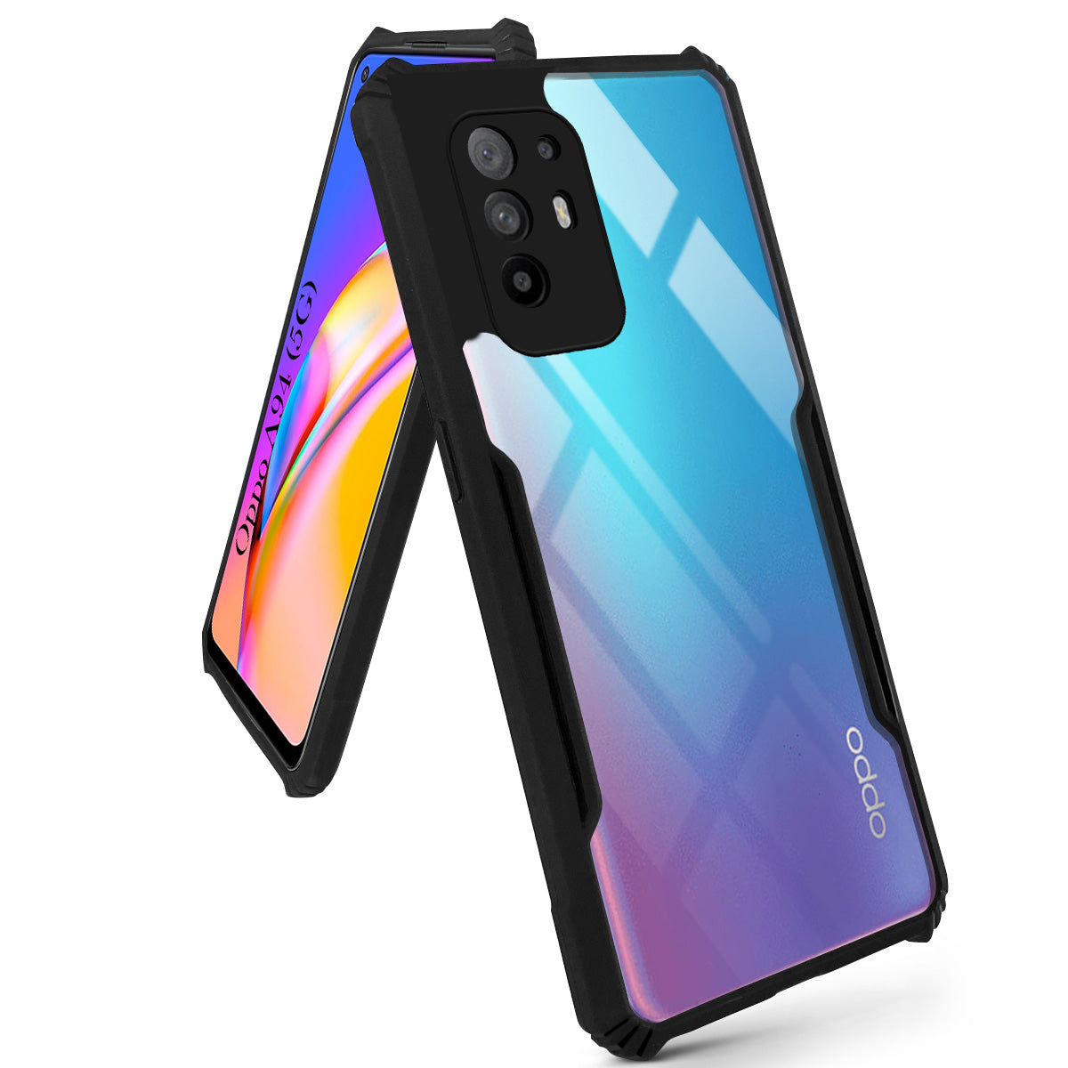 For Oppo A94 5G Back Cover Case (Shockproof with Polycarbonate Clear Panel | Professional Black)