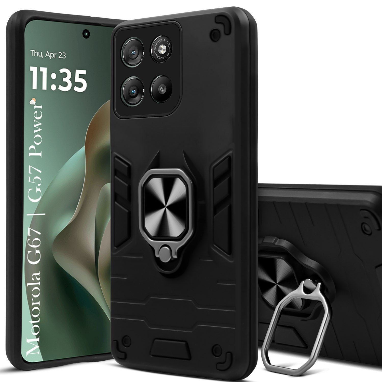 For Motorola Moto G67 Power | G57 Power Back Cover Case Hybrid Armor (Shockproof Dual Layer Polycarbonate |Ring Holder Kickstand)