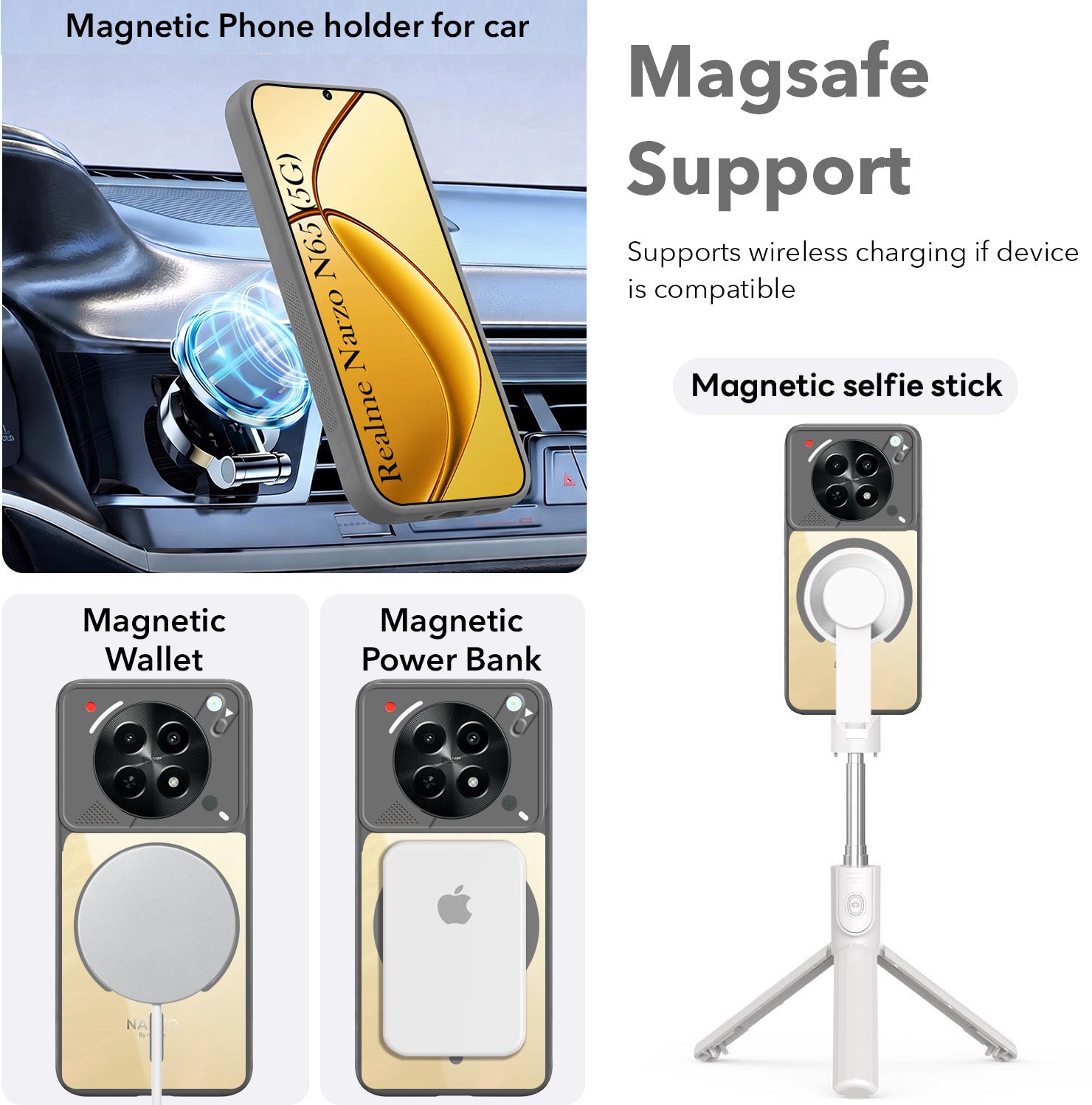 For Realme Narzo N65 5G Back Cover Case Lifetime Anti-Yellow Clear (Camera Protection | Side Grip | Wireless MagSafe Compatible)