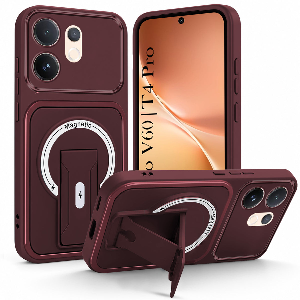 For Vivo V60 | Vivo T4 Pro Back Case Cover Metallic (Hybrid Armor Kickstand | MagSafe Compatible | Camera Protection Shockproof)