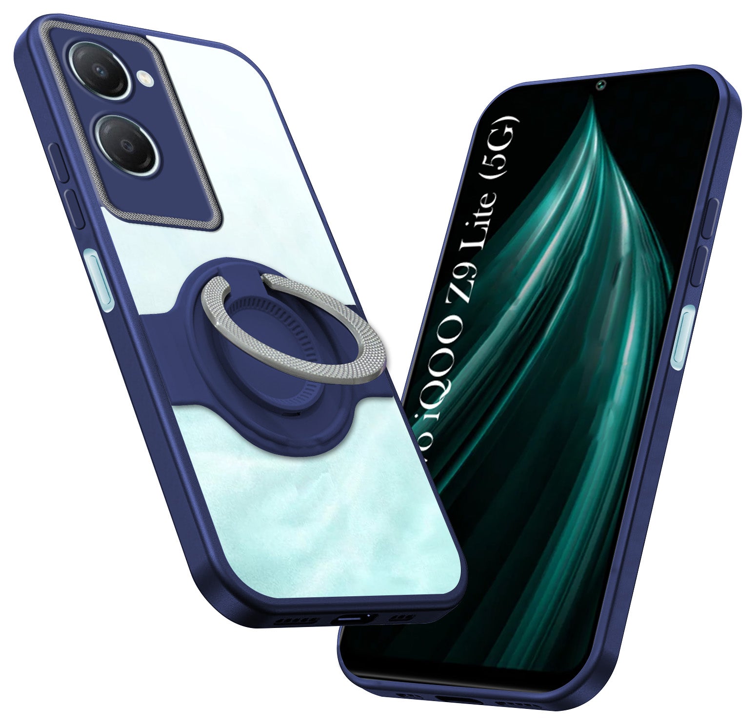 For Vivo iQOO Z9 Lite Back Cover Case with stand (Built-in Ring Holder Kickstand | Lifetime Anti Yellow | Camera Protection)