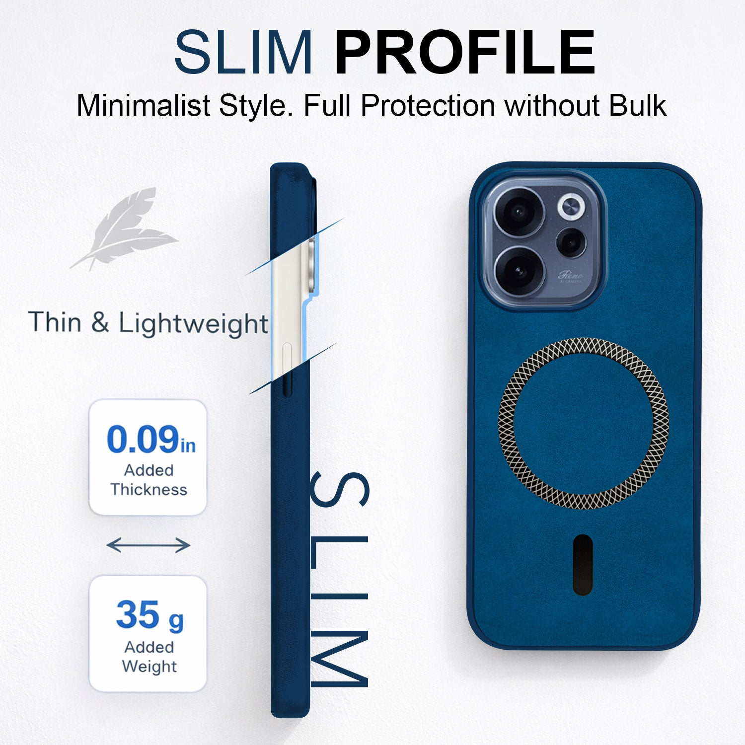 For Oppo Reno 15c Back Cover Case Leather Finish (MagSafe Compatible Wireless Charging | Soft Touch | Camera Bump Protection)