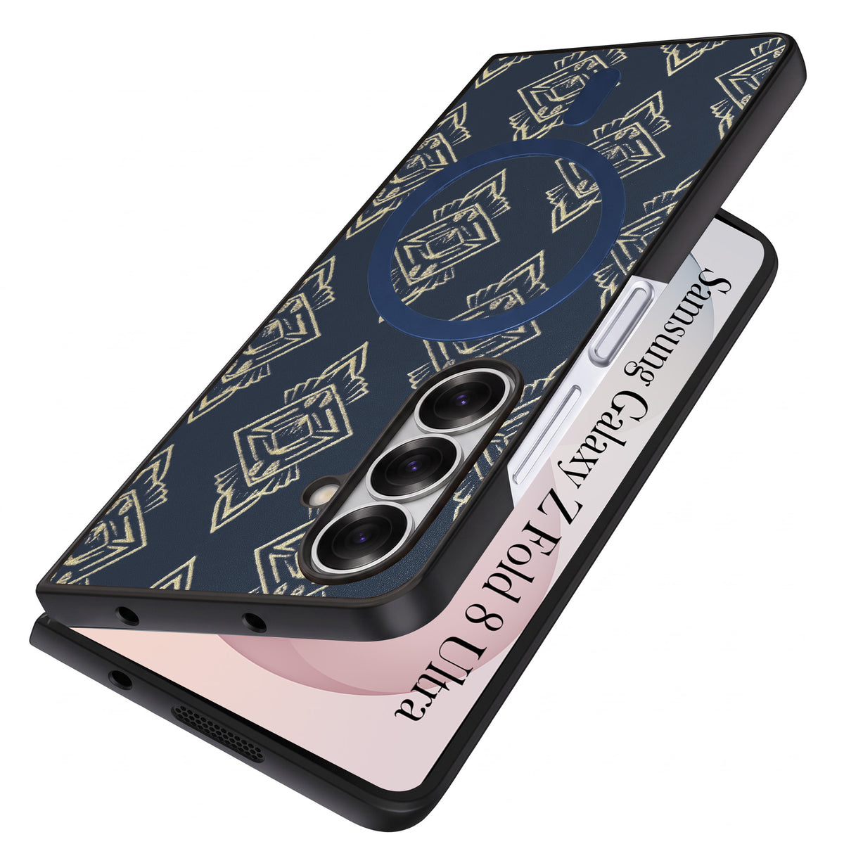 For Samsung Galaxy Z Fold 8 Ultra Back Cover Case Premium Magnetic (MagSafe Compatible | 180° Folding Design | Geometric Gold Pattern | Soft Microfiber Inner Lining)