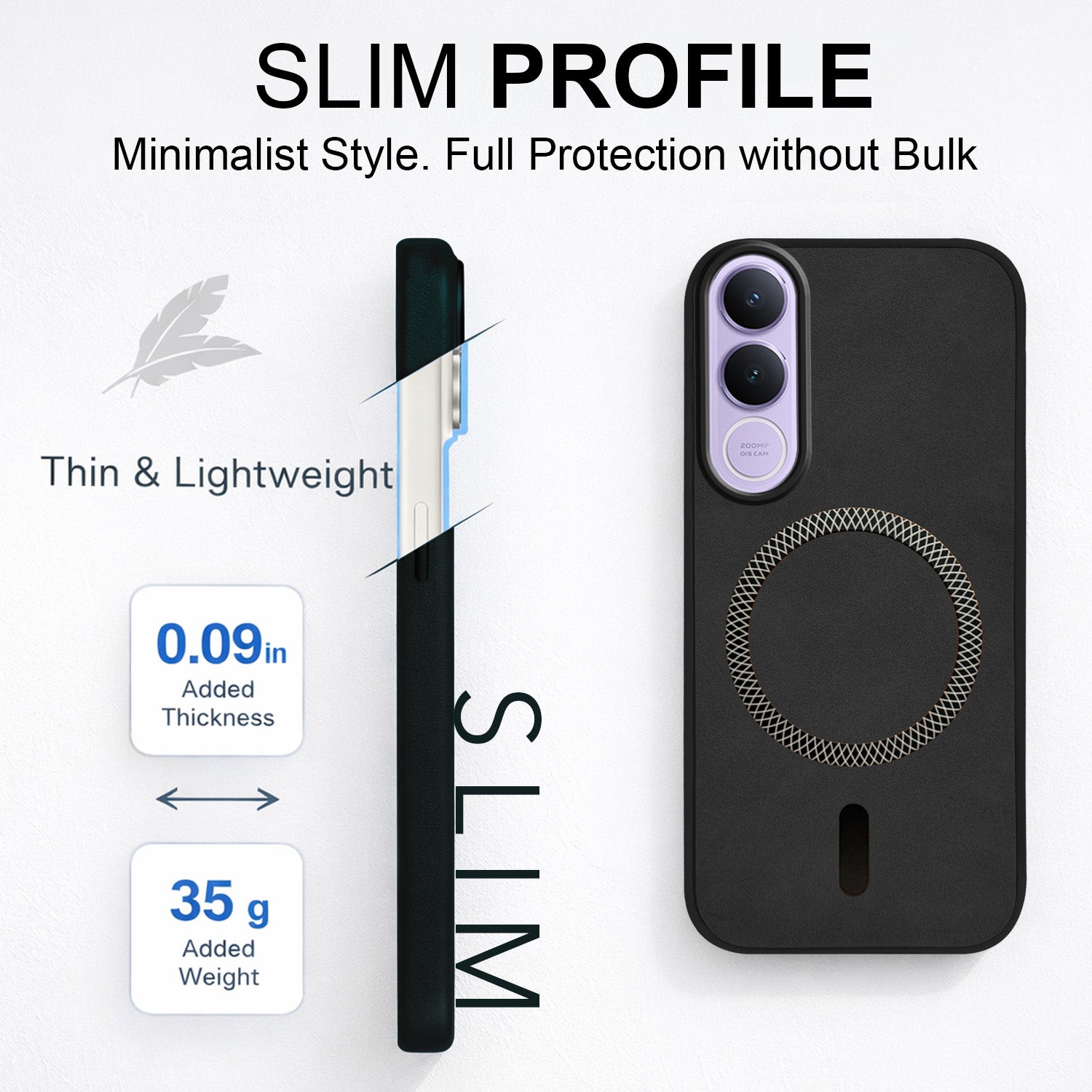 For Vivo V70 FE 5G Back Cover Case Leather Finish (MagSafe Compatible Wireless Charging | Soft Touch | Camera Bump Protection)