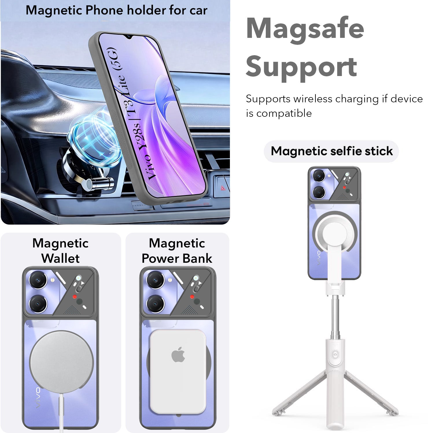 For Vivo Y28s 5G | Vivo T3 Lite 5G Back Cover Case Lifetime Anti-Yellow Clear (Camera Protection | Side Grip | Wireless MagSafe Compatible)