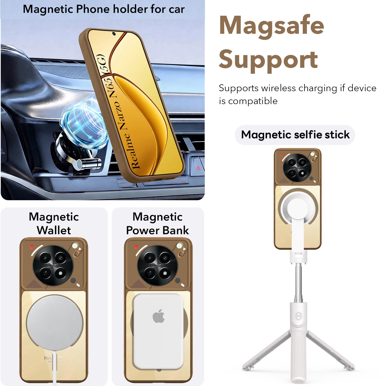 For Realme Narzo N65 5G Back Cover Case Lifetime Anti-Yellow Clear (Camera Protection | Side Grip | Wireless MagSafe Compatible)