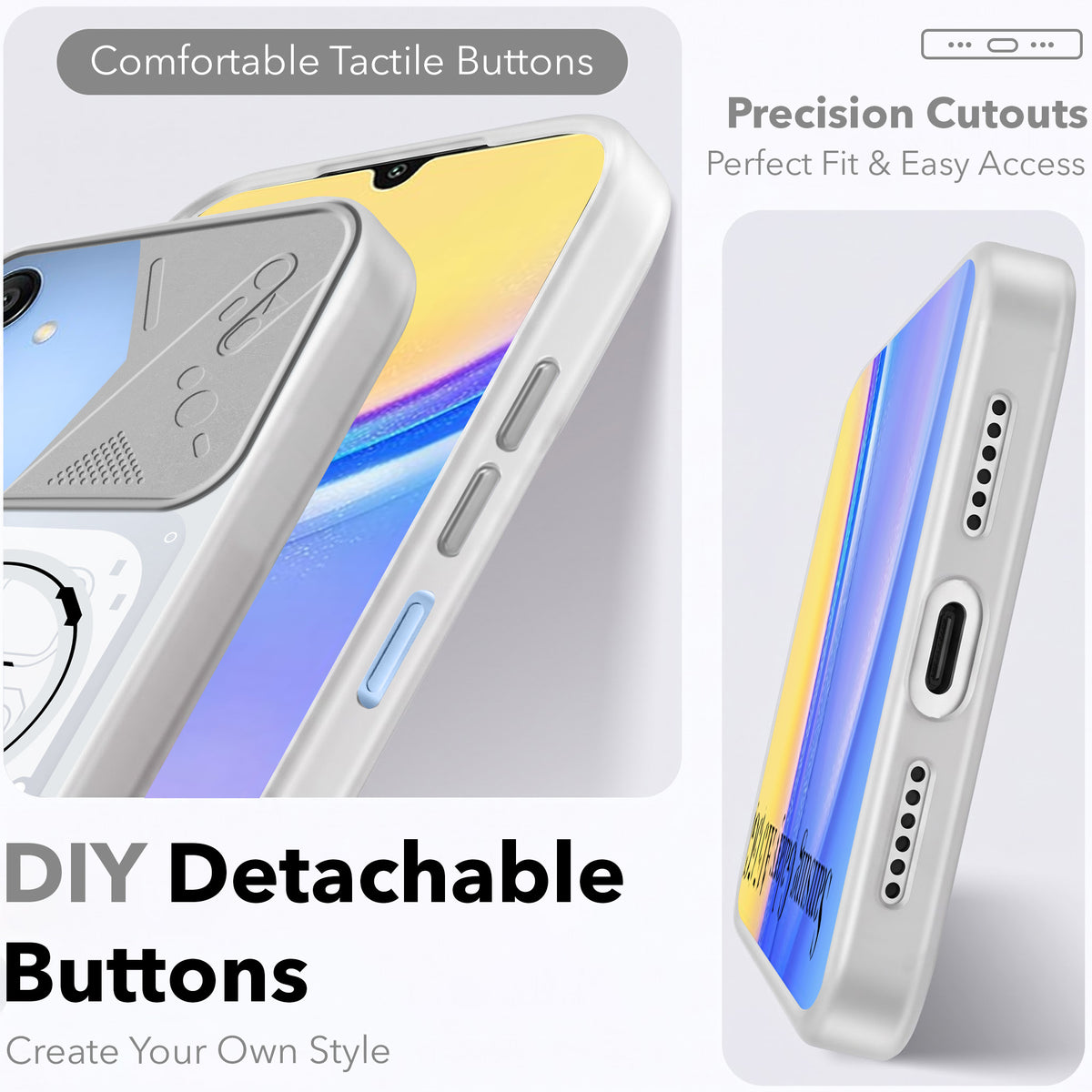 For Redmi A7 Pro 4G|5G Metallic Back Cover Case (Metallic Camera Protection & Buttons | Translucent Milky Shade | Hard Polycarbonate)