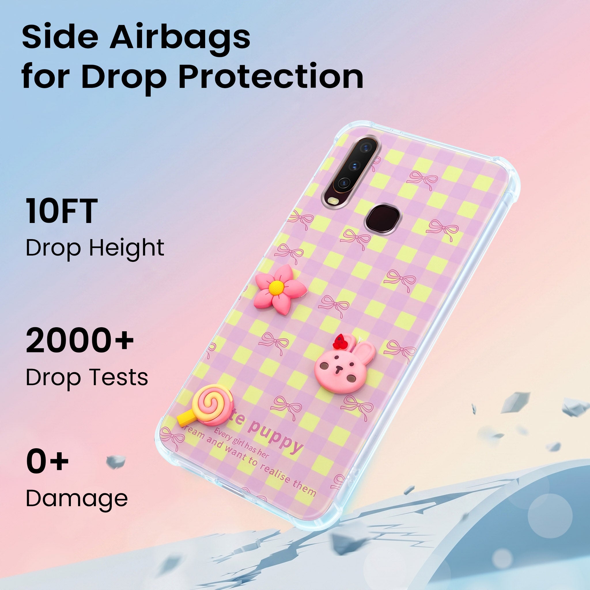 For Vivo Y12 | Y15 | Y17 Back Cover Case (3D Cute Cartoons | Hard Back Side Soft | Matte Premium Finish | HD Printing)