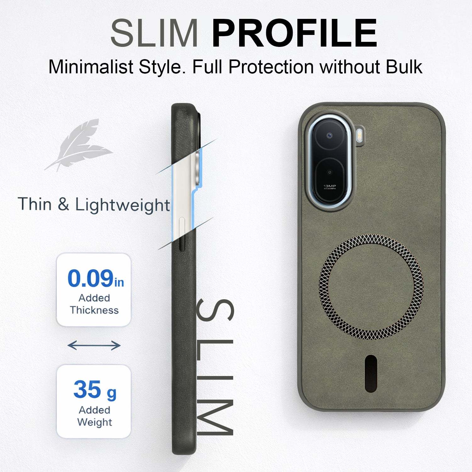 For Redmi A7 Pro 5G Back Cover Case Leather Finish (MagSafe Compatible Wireless Charging | Soft Touch | Camera Bump Protection)