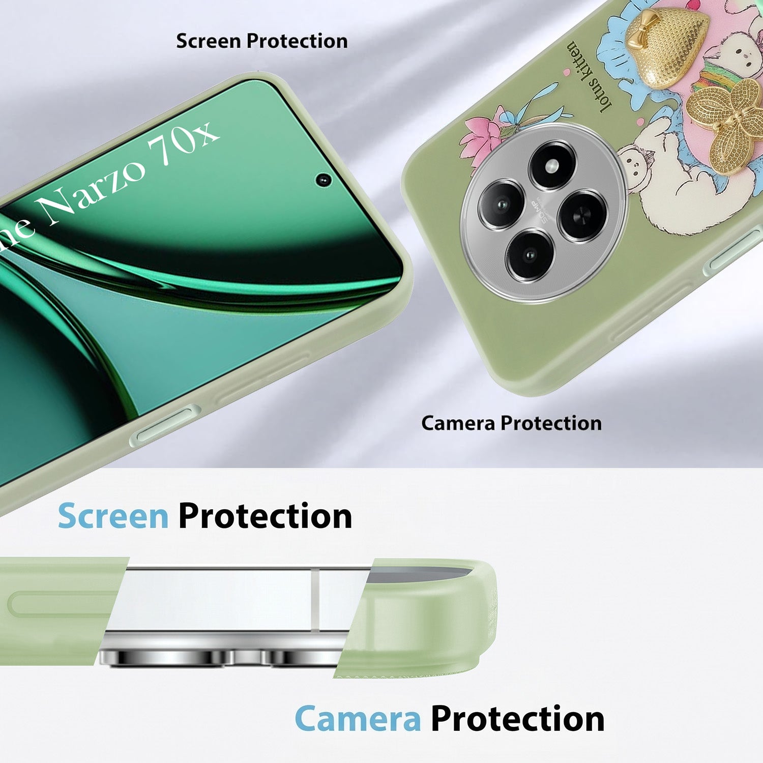 For Realme Narzo 70x 5G Back Cover Case (3D Cute Heart Strap Holder | Camera Protection | Designer Girls Print)