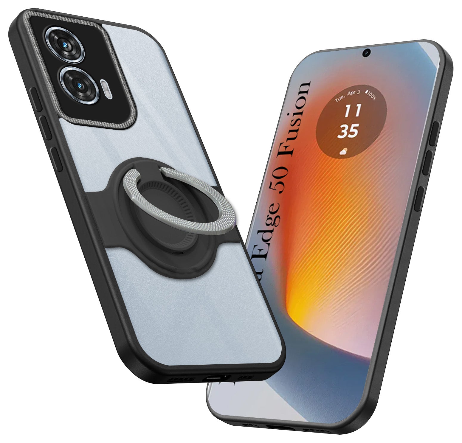 For Motorola Moto Edge 50 Fusion Back Cover Case with stand (Built-in Ring Holder Kickstand | Lifetime Anti Yellow | Camera Protection)