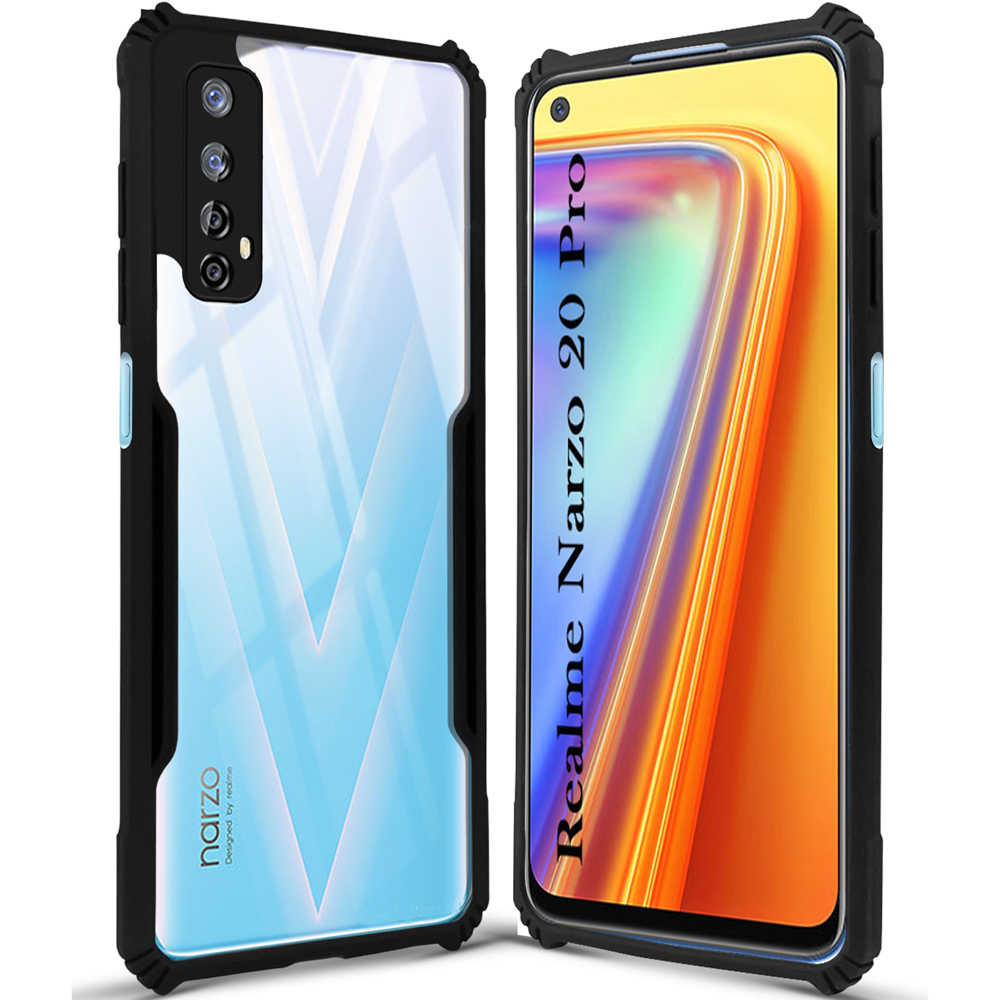 For Realme Narzo 20 Pro Back Cover Case ( Shockproof with Polycarbonate Clear Panel | Professional Black)
