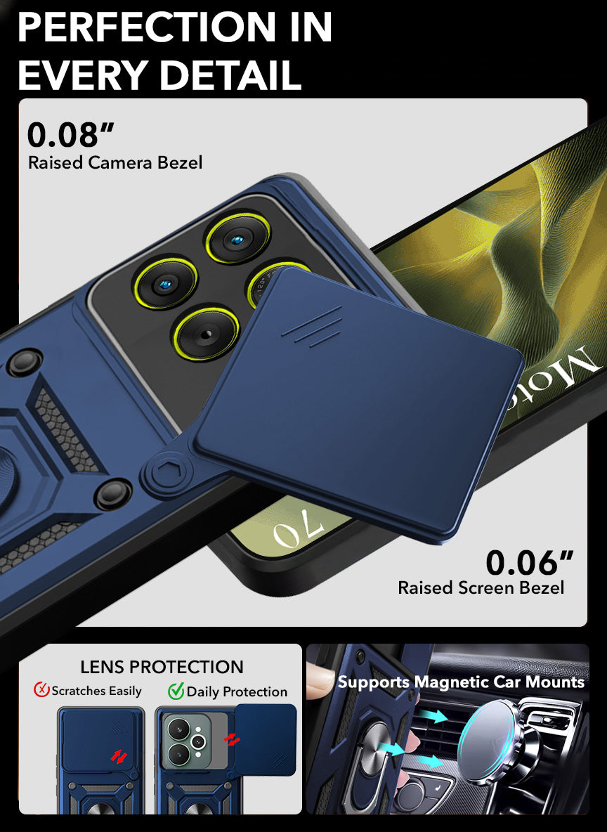 For Motorola Moto Edge 70 Back Cover Case Hybrid Armor (Sliding Shutter Camera Protection | Polycarbonate |Ring Holder Kickstand)