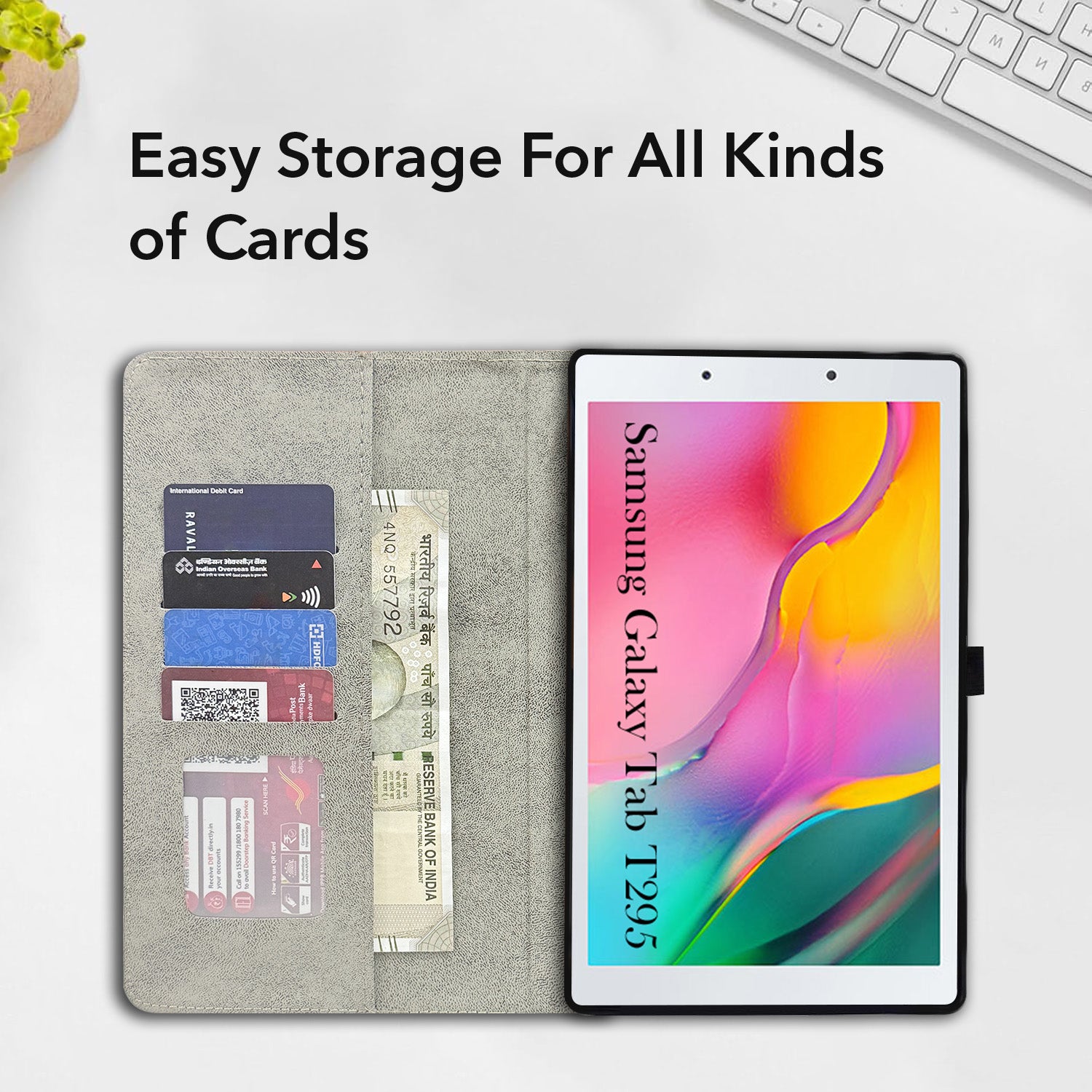 For Flip Cover Folio Case Samsung Galaxy Tab T295 (SM-T290, SM-T295) 8 Inch(PU Leather | Multi-Angle Smart Stand | Card Storage Slots | Silicone Back Pouch)