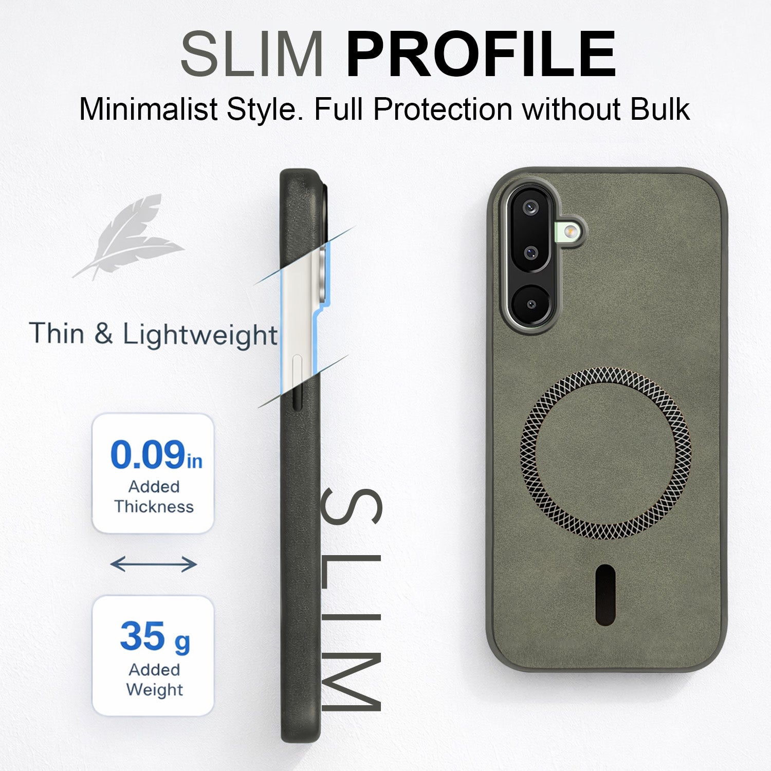 For Samsung Galaxy M16 5G | Samsung Galaxy F16 5G Back Cover Case Leather Finish (MagSafe Compatible Wireless Charging | Soft Touch | Camera Bump Protection)