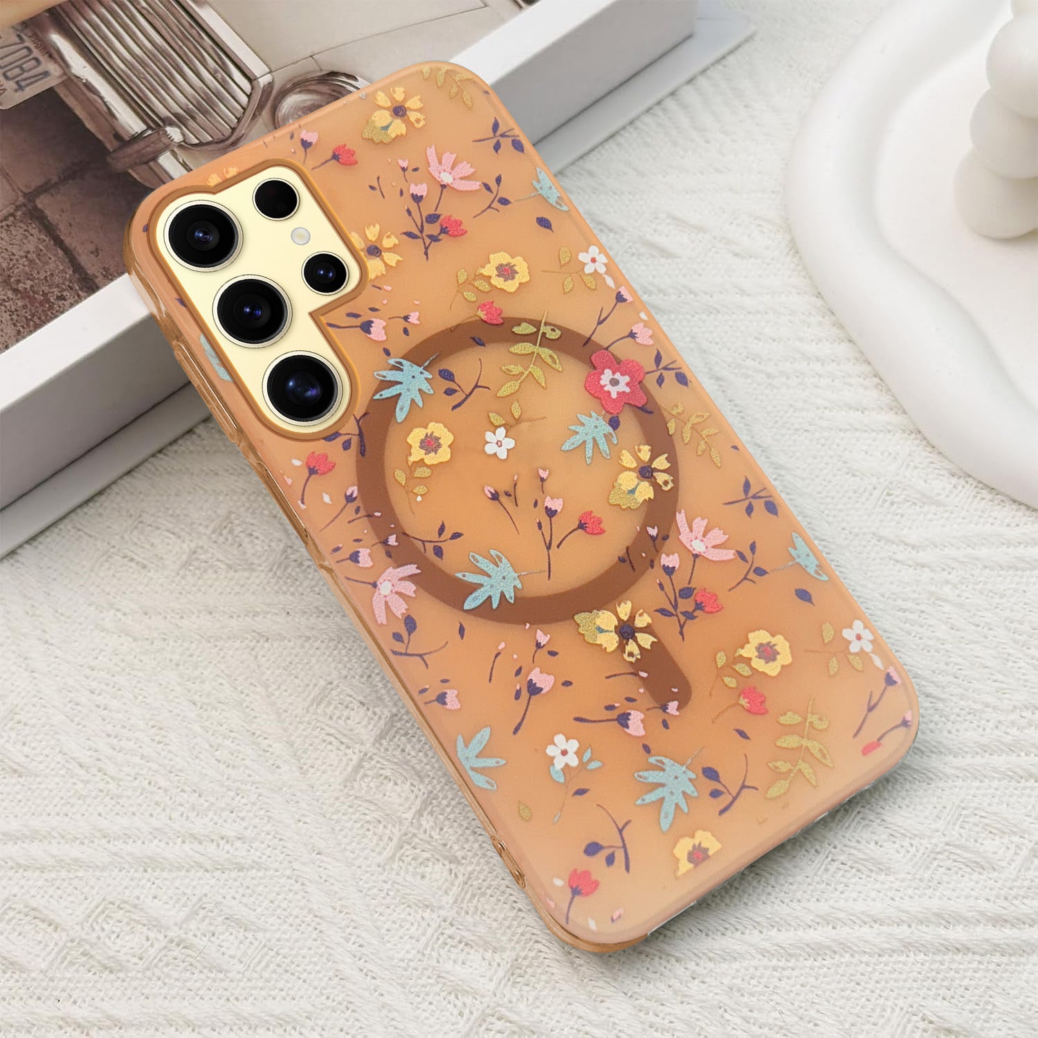 For Samsung Galaxy S24 Ultra Back Cover Case (Cute Floral Design | Flower Print for Girls | MagSafe Compatible Wireless Charging)