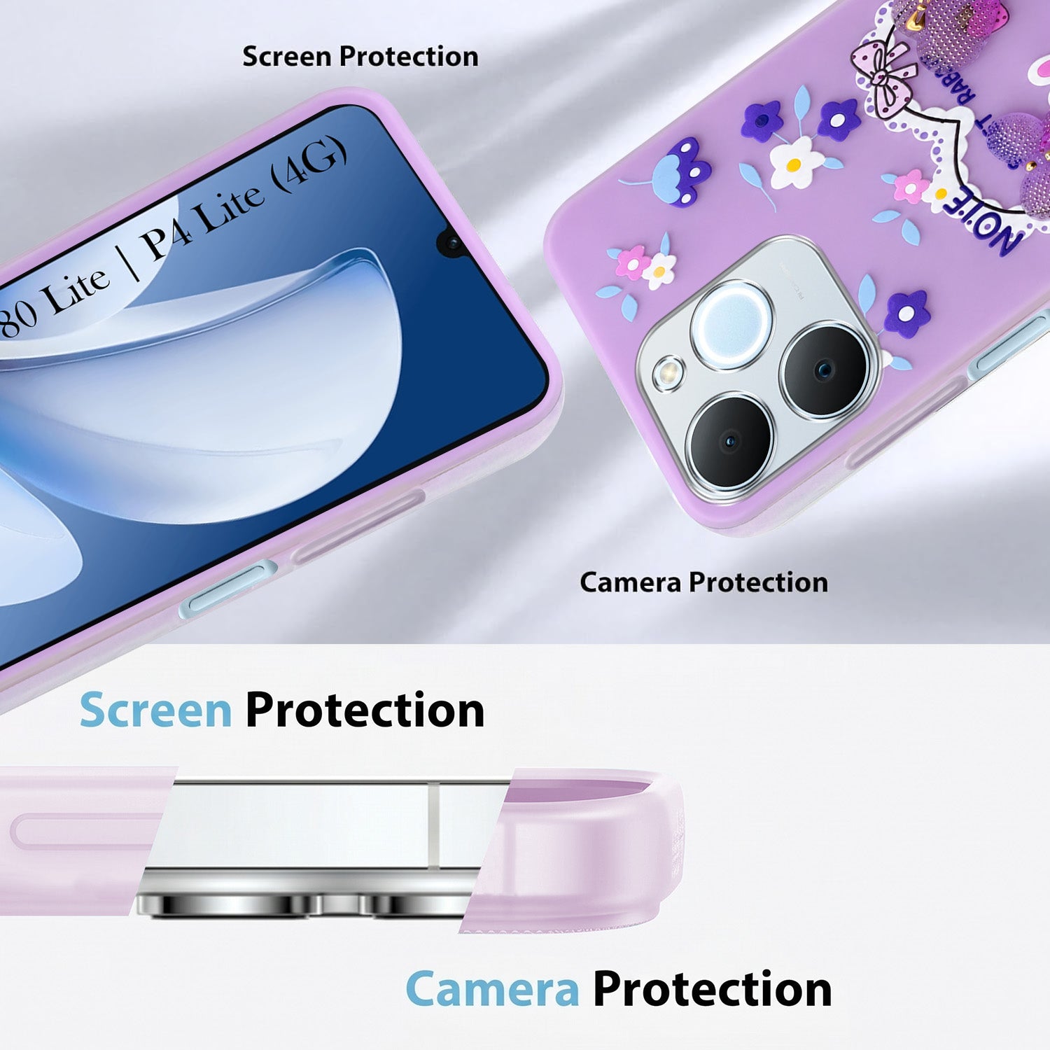 For Realme P4 Lite | Realme Narzo 80 Lite 4G Back Cover Case (3D Cute Heart Strap Holder | Camera Protection | Designer Girls Print)