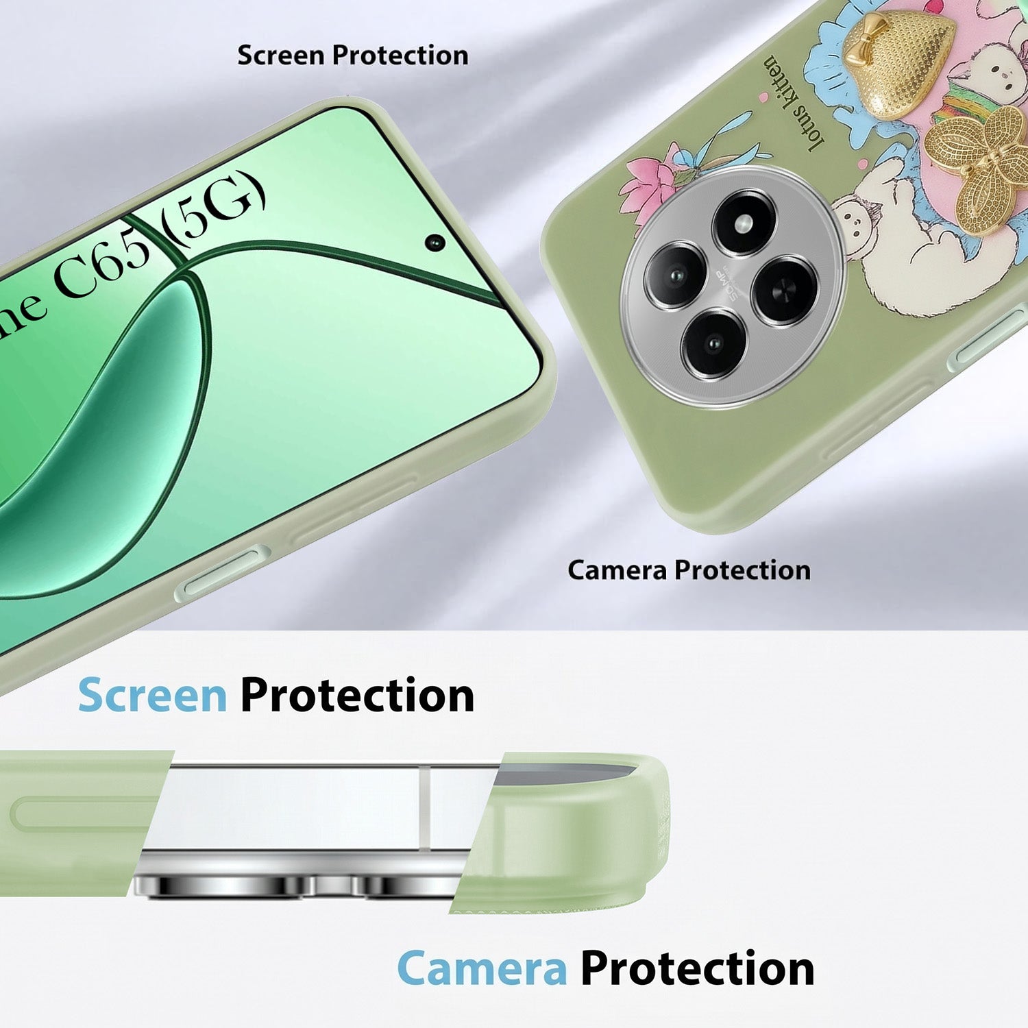 For Realme C65 5G Back Cover Case (3D Cute Heart Strap Holder | Camera Protection | Designer Girls Print)