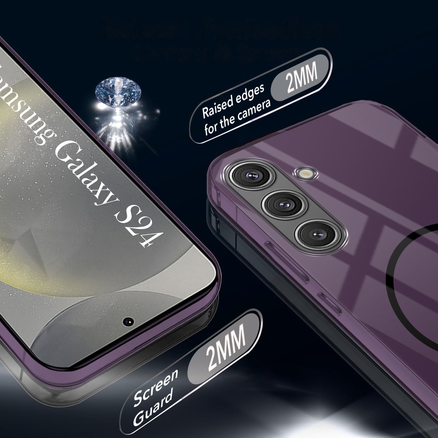 For Samsung Galaxy S24 Back Cover Case (Crystal Clear Case | MagSafe Wireless Charging Support | Hard Anti Yellow | Camera Protection Bump)
