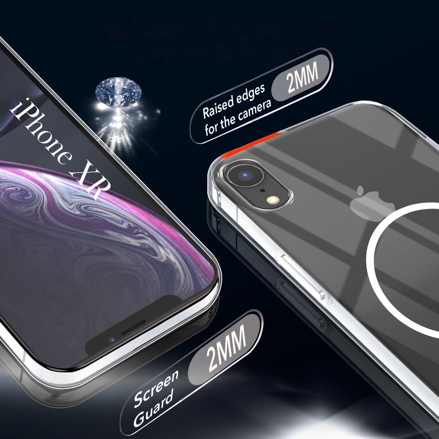 For Apple iPhone XR Back Cover Case (Crystal Clear Case | MagSafe Wireless Charging Support | Hard Anti Yellow | Camera Protection Bump)