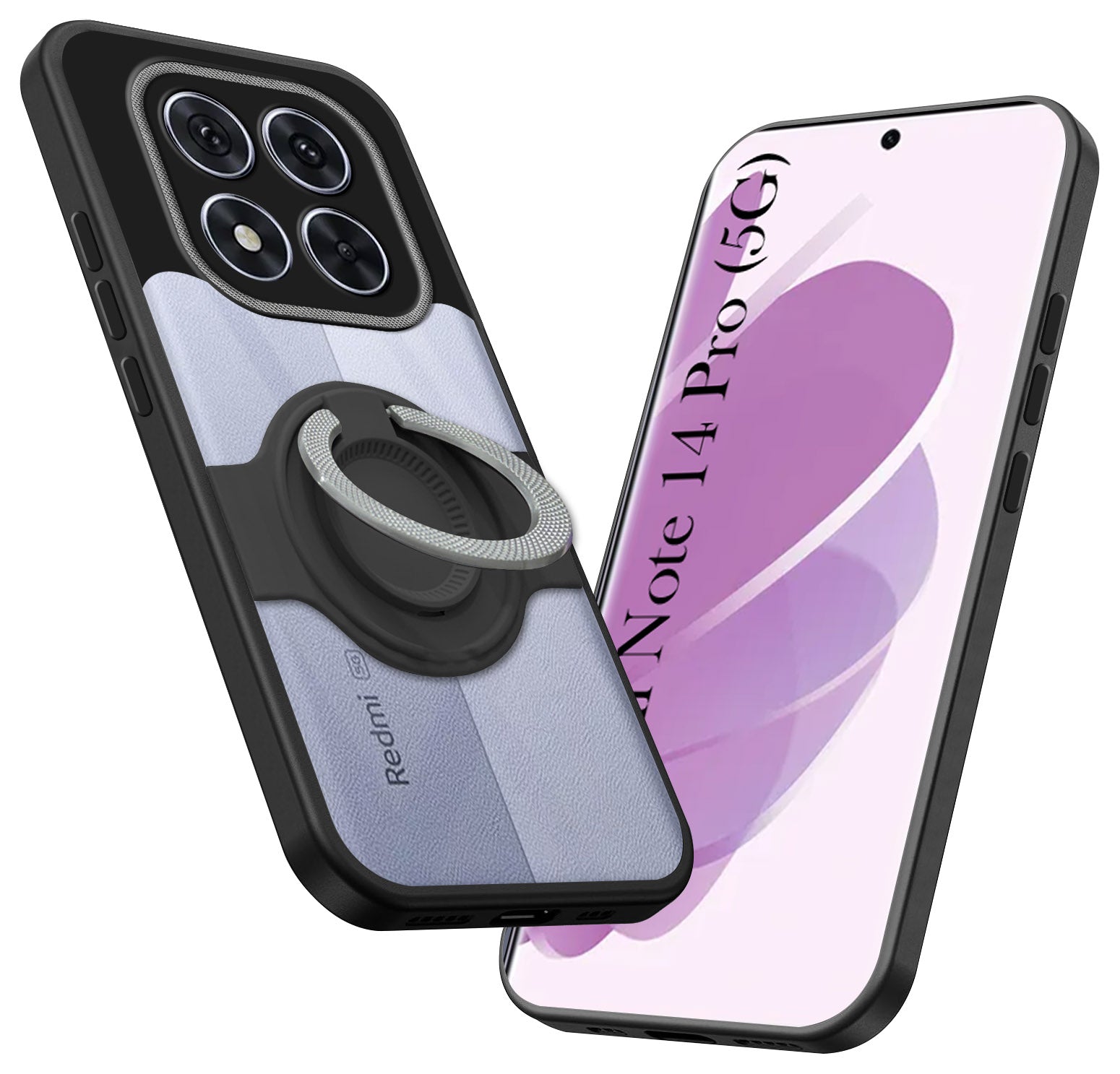 For Redmi Note 14 Pro Back Cover Case with stand (Built-in Ring Holder Kickstand | Lifetime Anti Yellow | Camera Protection)