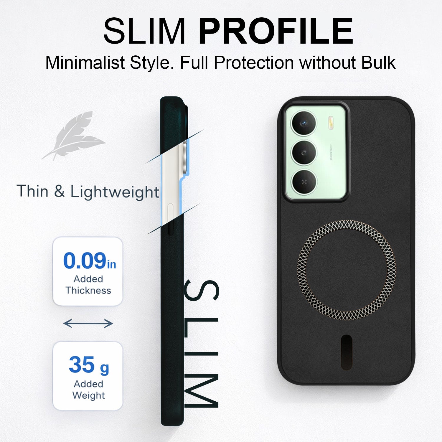 For Realme C73 Back Cover Case Leather Finish (MagSafe Compatible Wireless Charging | Soft Touch | Camera Bump Protection)
