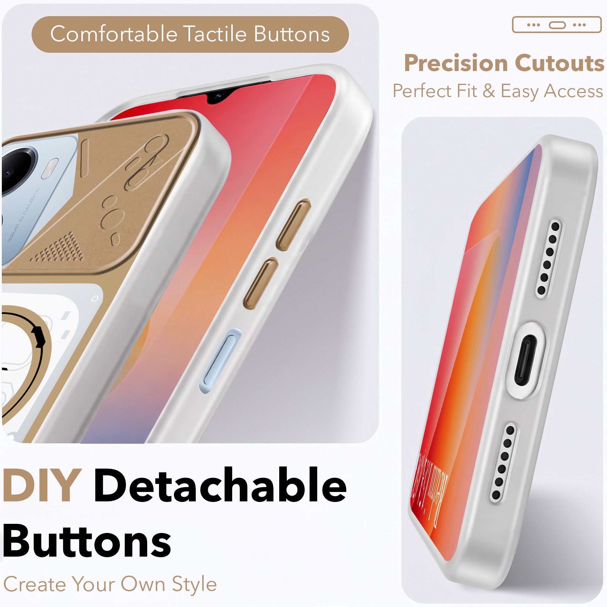 For Redmi 15A Metallic Back Cover Case (Metallic Camera Protection & Buttons | Translucent Milky Shade | Hard Polycarbonate)