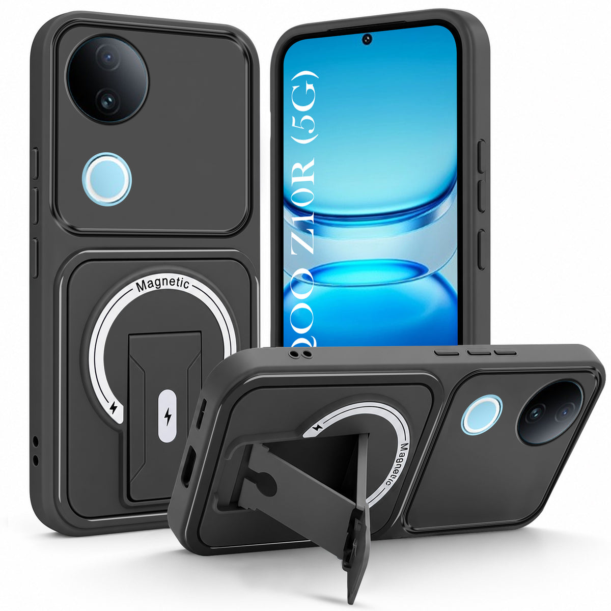 For Vivo iQOO Z10R Back Case Cover Metallic (Hybrid Armor Kickstand | MagSafe Compatible | Camera Protection Shockproof)