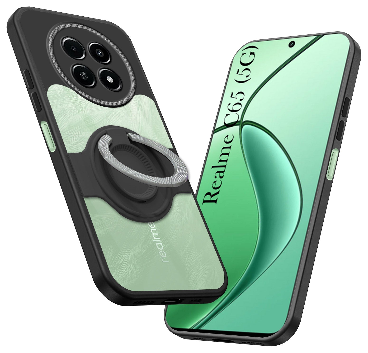 For Realme C65 5G Back Cover Case with stand (Built-in Ring Holder Kickstand | Lifetime Anti Yellow | Camera Protection)