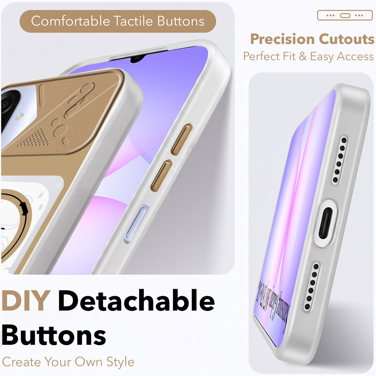 For Samsung Galaxy A07 5G | F70e 5G Metallic Back Cover Case (Metallic Camera Protection & Buttons | Translucent Milky Shade | Hard Polycarbonate)