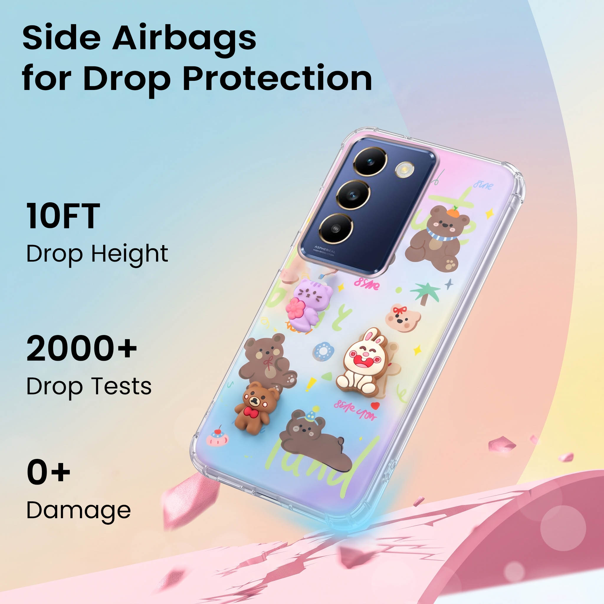 For Vivo T3 5G Back Cover Case (3D Cute Cartoons | Hard Back Side Soft | Matte Premium Finish | HD Printing)