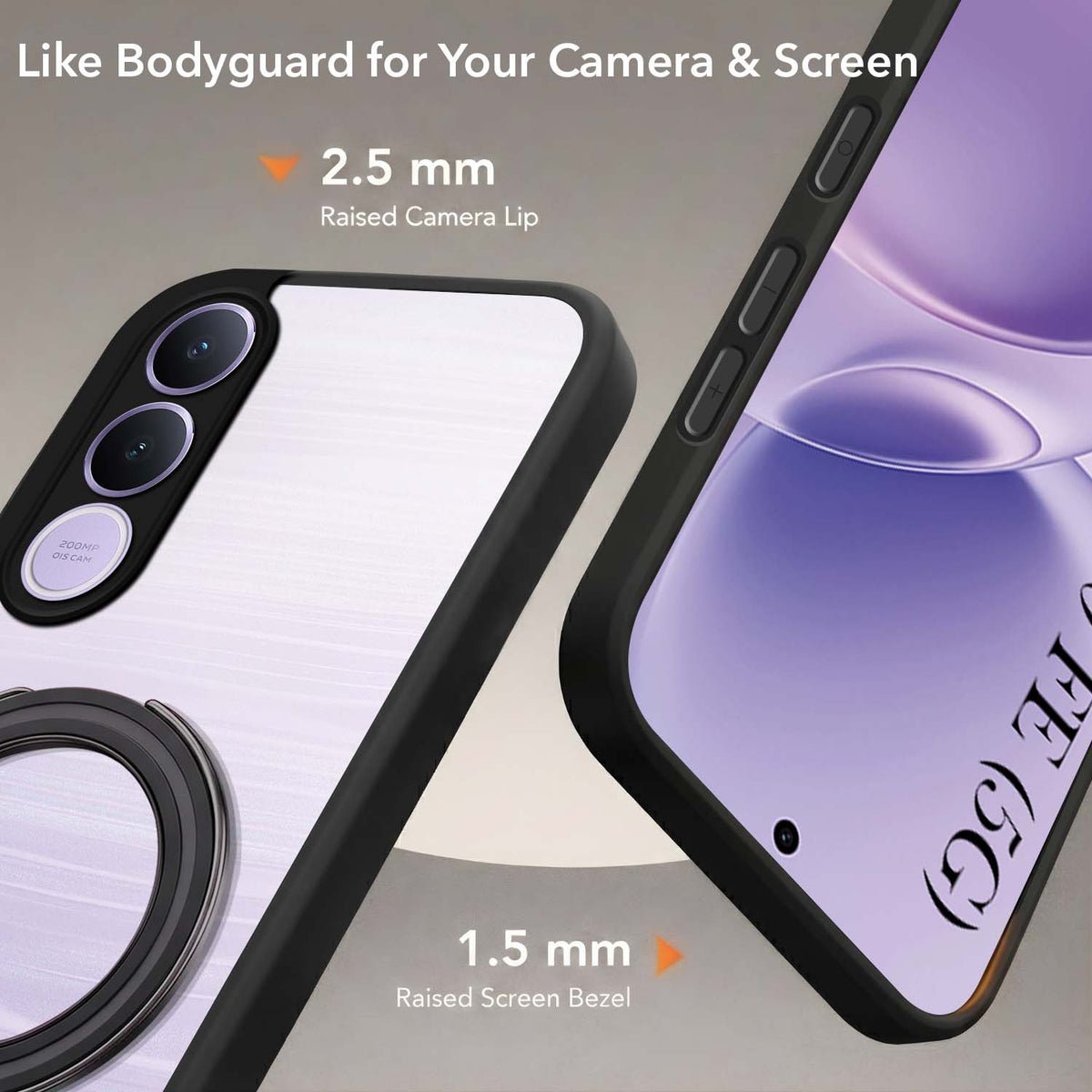 For Vivo V70 FE 5G Back Cover Case (Kick Stand Ring Holder | Life time Anti Yellow | Camera Protection)