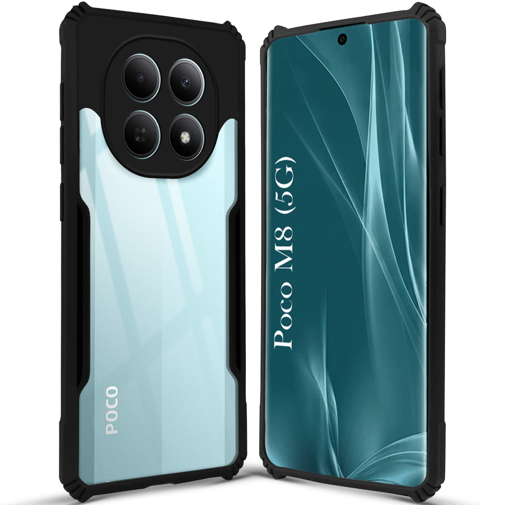 For Poco M8 5G Back Cover Case Hybrid (Shockproof with Polycarbonate Clear Panel | Professional Black)