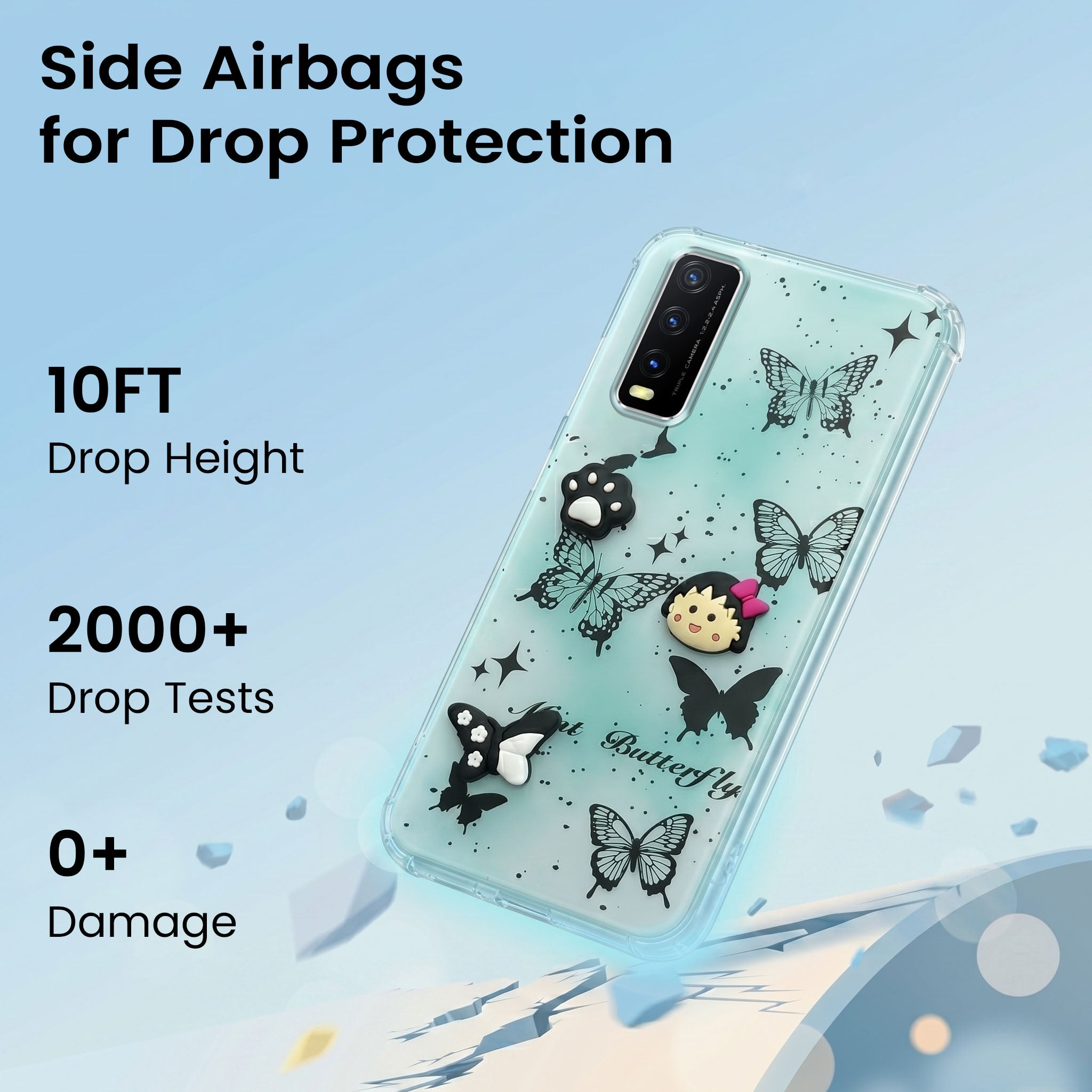 For Vivo Y20 | Y20i Back Cover Case (3D Cute Cartoons | Hard Back Side Soft | Matte Premium Finish | HD Printing)