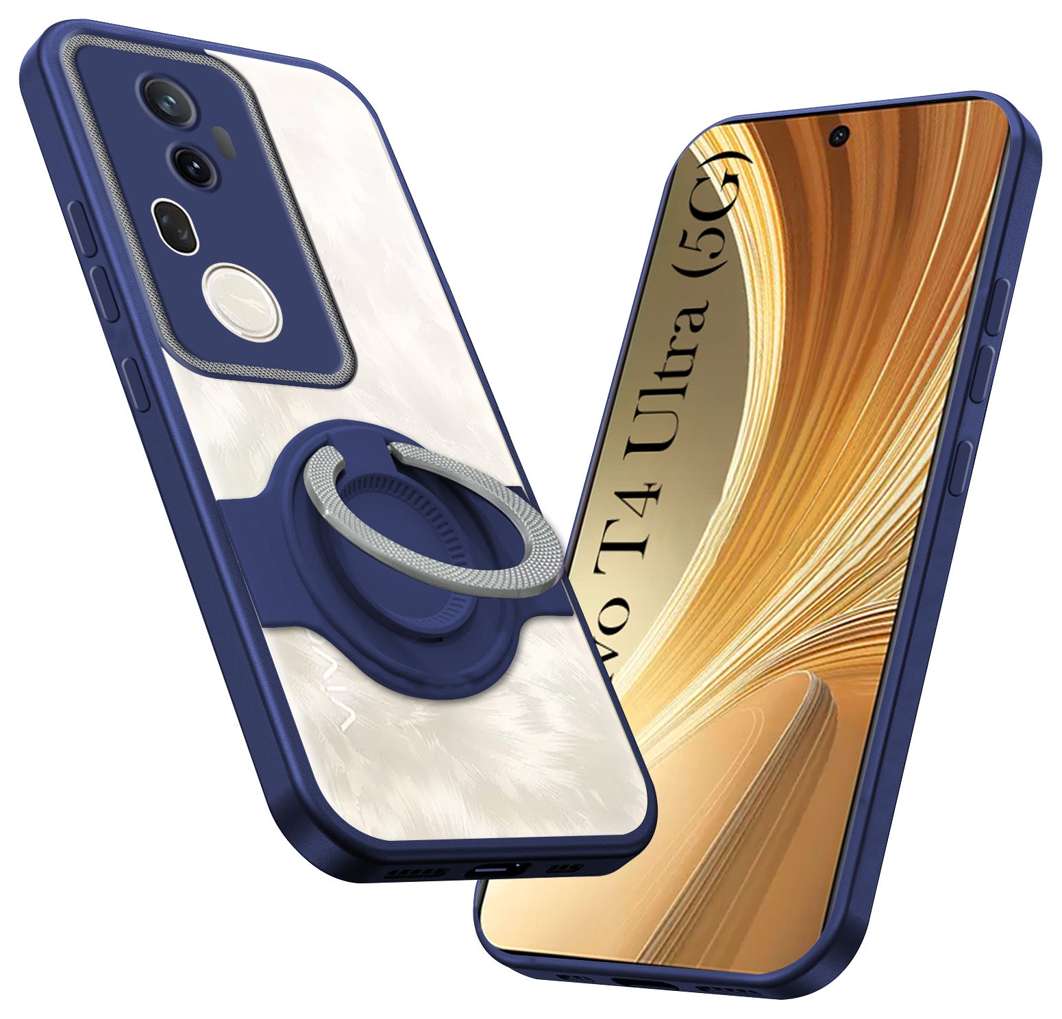 For Vivo T4 Ultra Back Cover Case with stand (Built-in Ring Holder Kickstand | Lifetime Anti Yellow | Camera Protection)