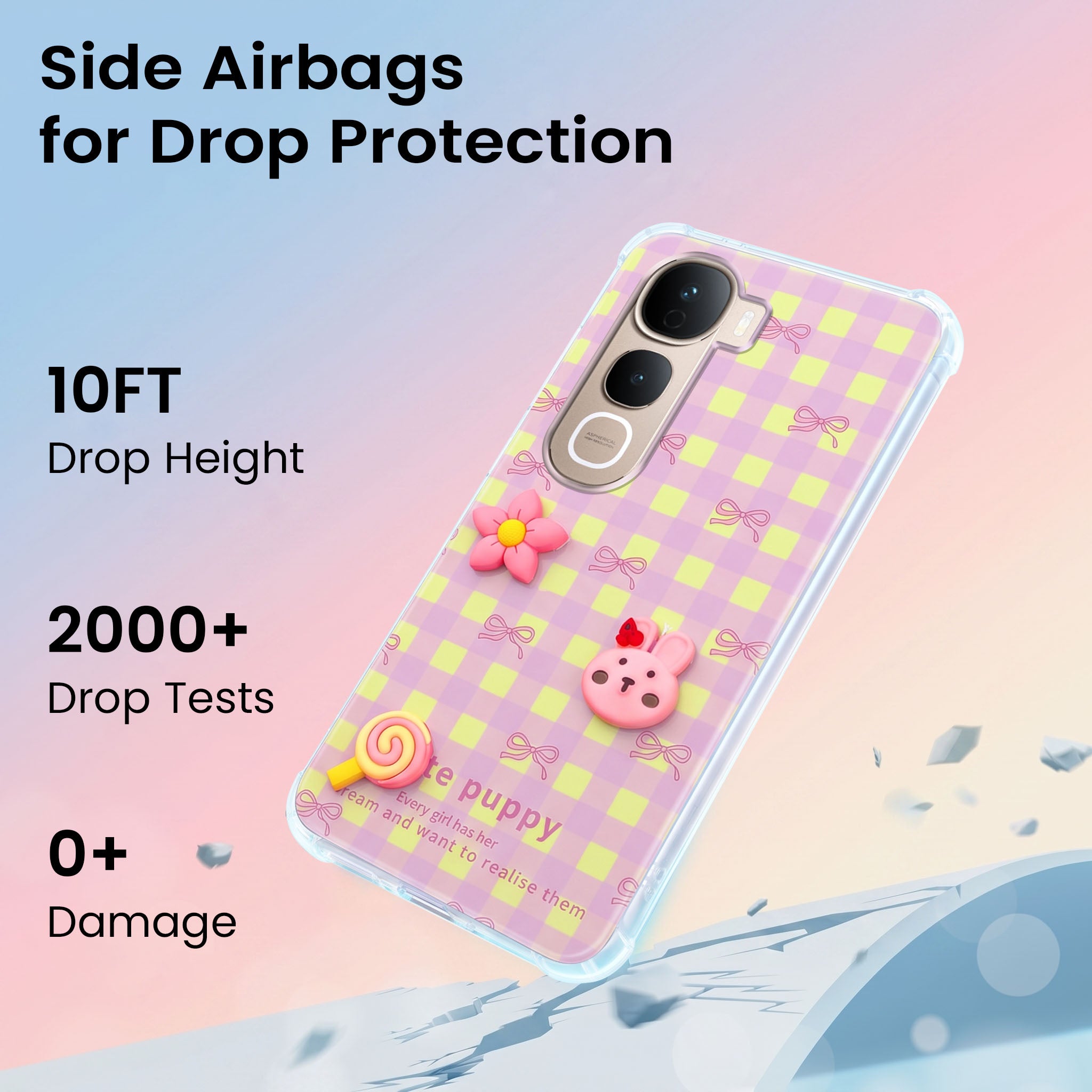 For Vivo Y400 Pro Back Cover Case (3D Cute Cartoons | Hard Back Side Soft | Matte Premium Finish | HD Printing)