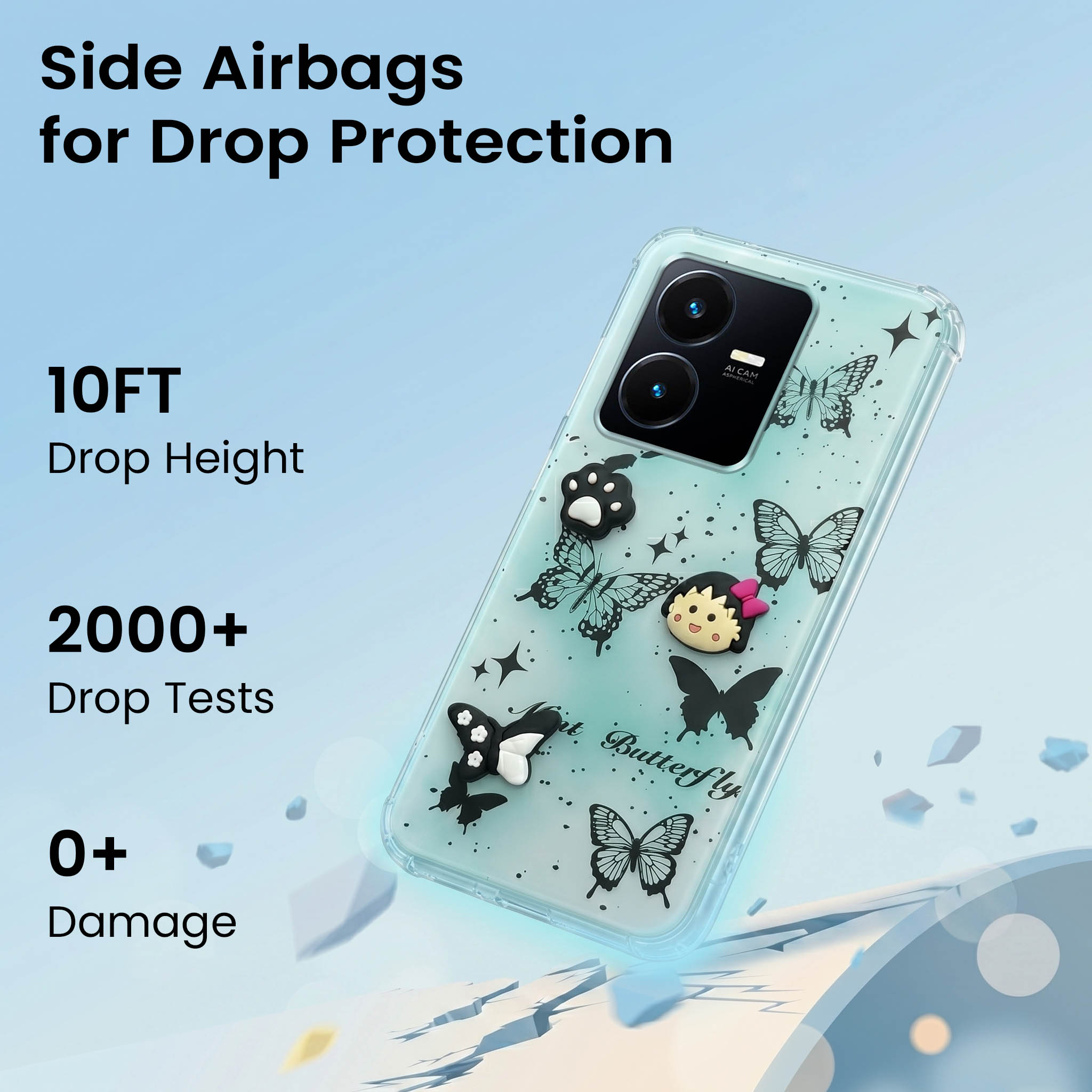 For Vivo Y22 | Vivo Y22s Back Cover Case (3D Cute Cartoons | Hard Back Side Soft | Matte Premium Finish | HD Printing)