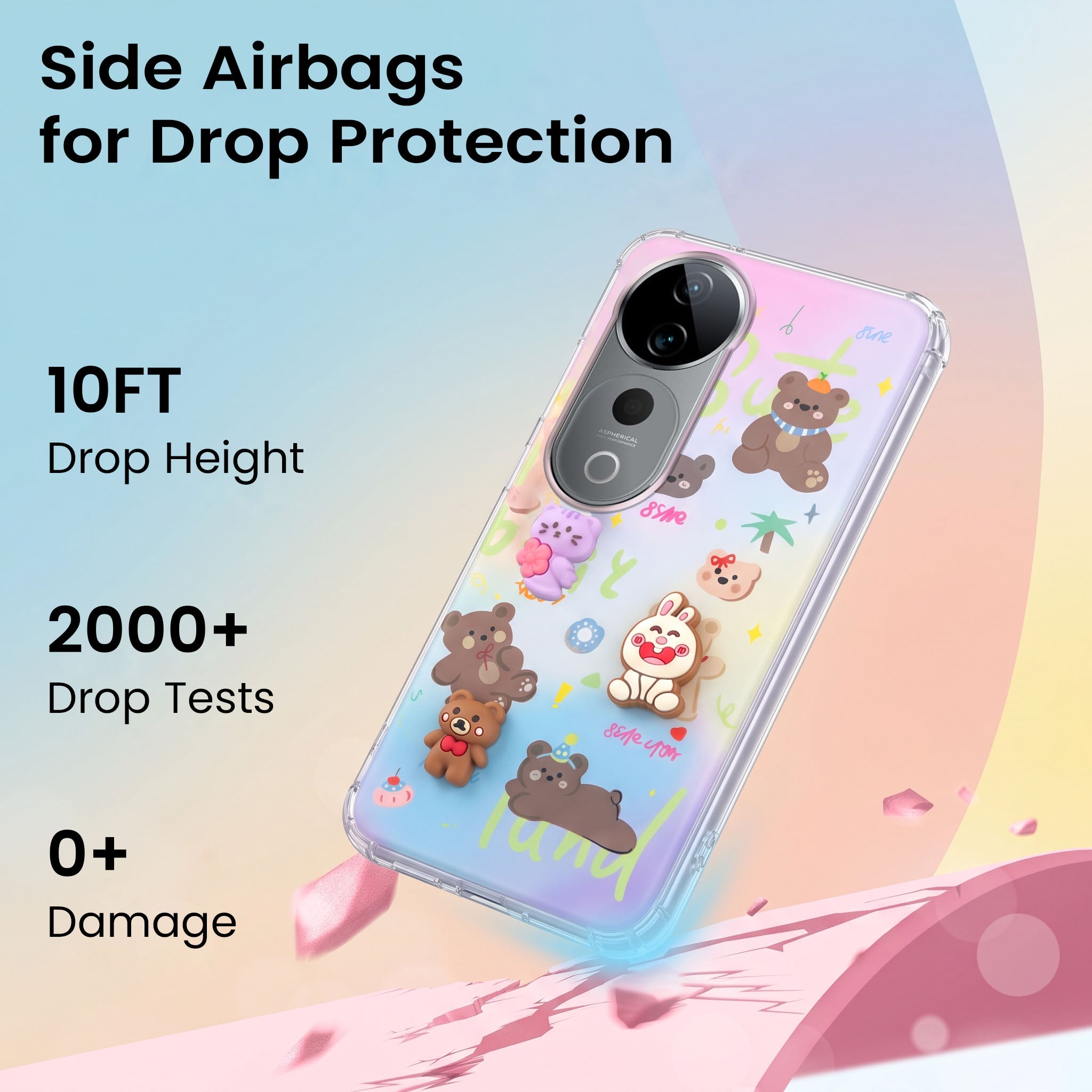 For Vivo T3 Ultra Back Cover Case (3D Cute Cartoons | Hard Back Side Soft | Matte Premium Finish | HD Printing)