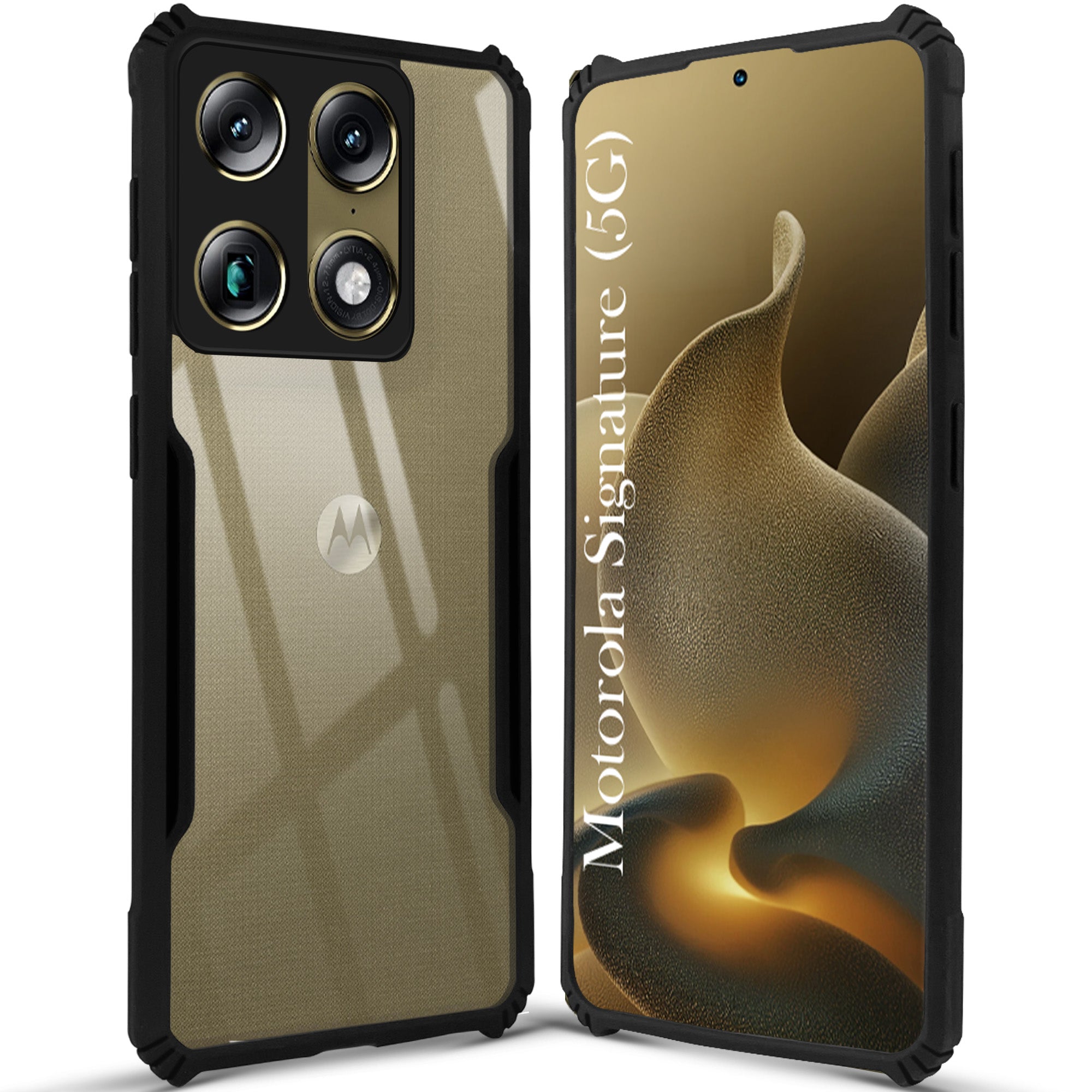 For Motorola Signature 5G Back Cover Case Hybrid (Shockproof with Polycarbonate Clear Panel | Professional Black)