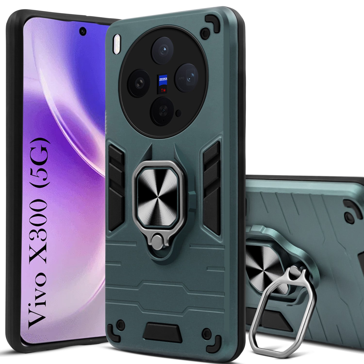 For Vivo X300 5G Back Cover Case Hybrid Armor (Shockproof Dual Layer Polycarbonate |Ring Holder Kickstand)
