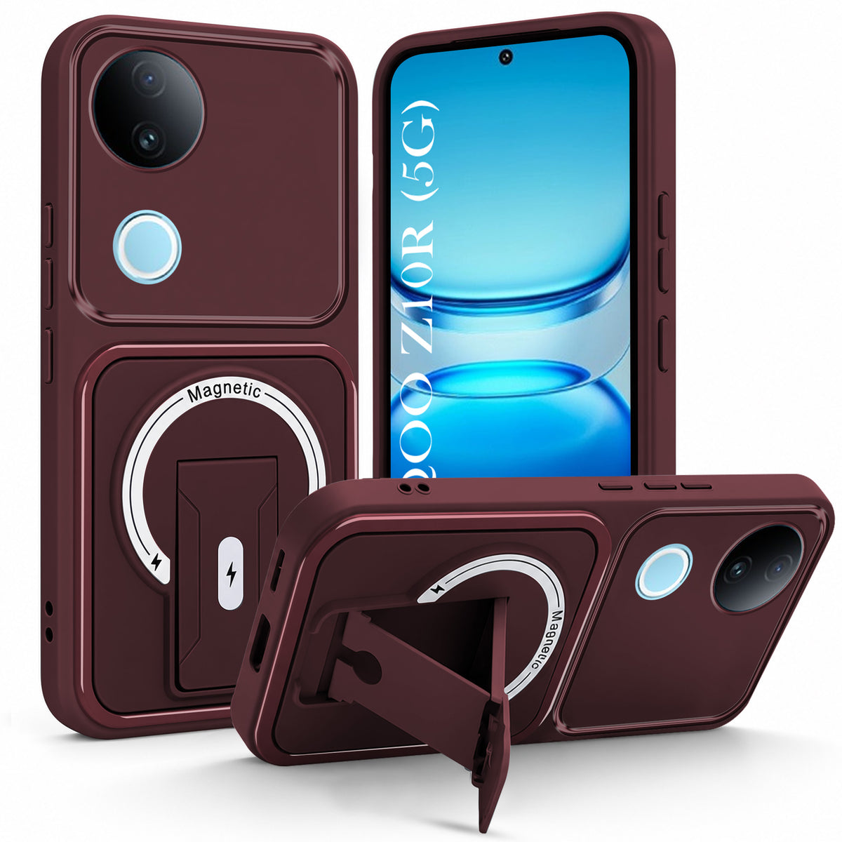 For Vivo iQOO Z10R Back Case Cover Metallic (Hybrid Armor Kickstand | MagSafe Compatible | Camera Protection Shockproof)