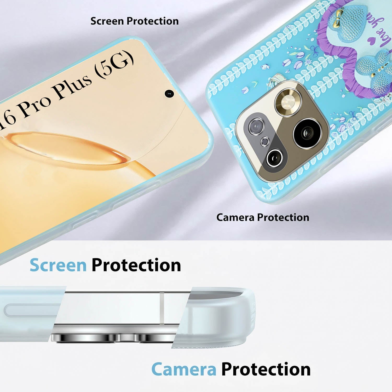For Realme 16 Pro Plus 5G Back Cover Case (3D Cute Heart Strap Holder | Camera Protection | Designer Girls Print)