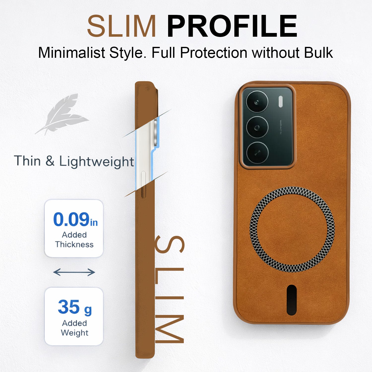 For Realme P3 lite Back Cover Case Leather Finish (MagSafe Compatible Wireless Charging | Soft Touch | Camera Bump Protection)
