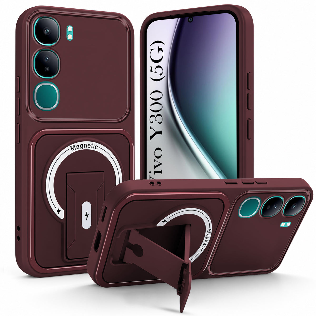 For Vivo Y300 Back Case Cover Metallic (Hybrid Armor Kickstand | MagSafe Compatible | Camera Protection Shockproof)