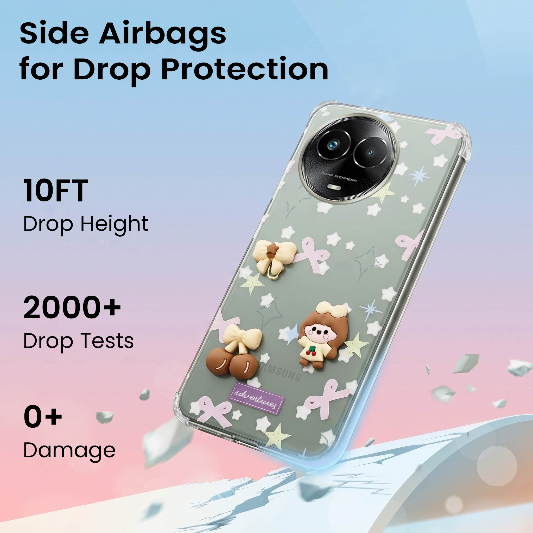 For Realme Narzo 60x Back Cover Case (3D Cute Cartoons | Hard Back Side Soft | Matte Premium Finish | HD Printing)