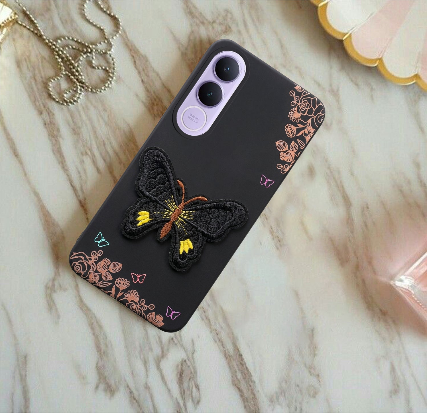 For Vivo V70 FE 5G Back Cover Case (Soft Butterfly Embroidery | Women Teen Girls | Camera Protection| Matte Silicone)