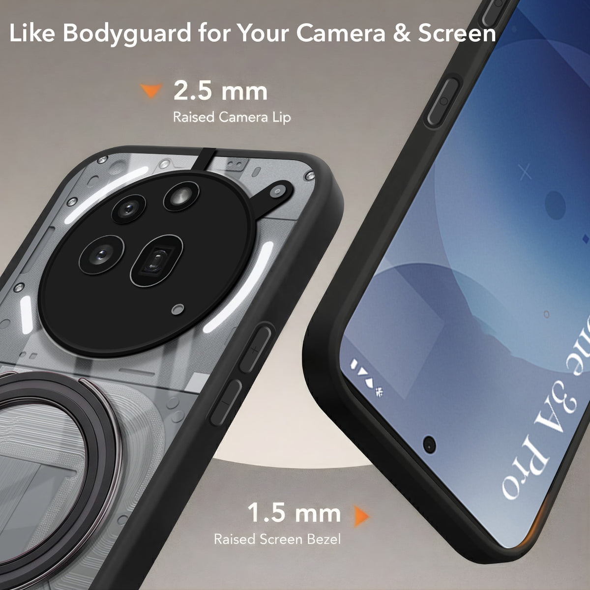 For Nothing Phone 3A Pro 5G Back Cover Case (Kick Stand Ring Holder | Life time Anti Yellow | Camera Protection)