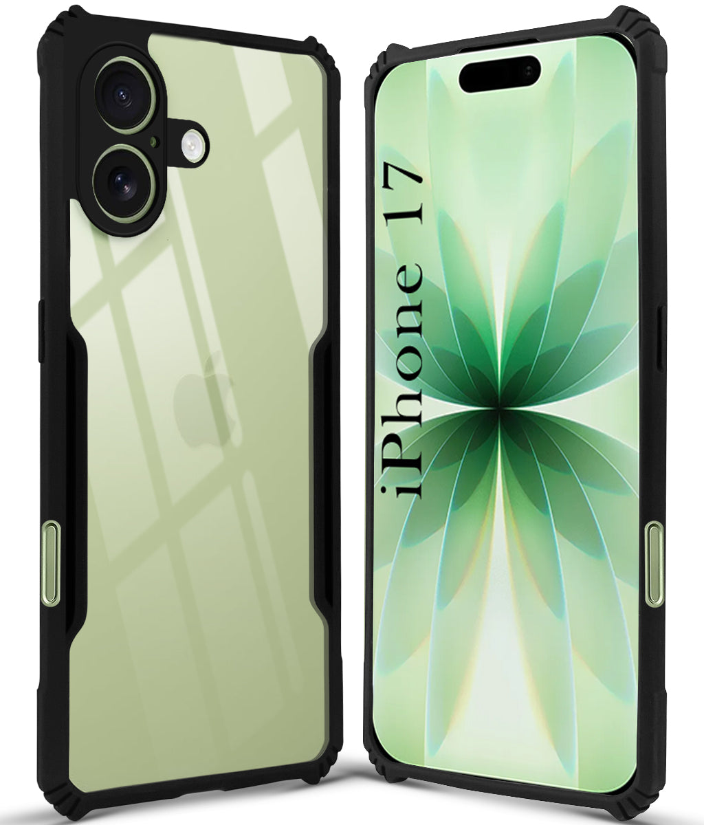 For Apple iPhone 17 Back Cover Case (Shockproof with Polycarbonate Clear Panel | Professional Black)