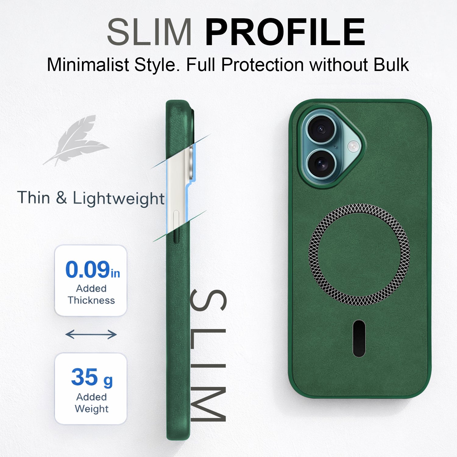 For Apple iPhone 16 Plus Back Cover Case (Sleek Leather Finish | MagSafe Compatible Wireless Charging | Camera Bump Protection)